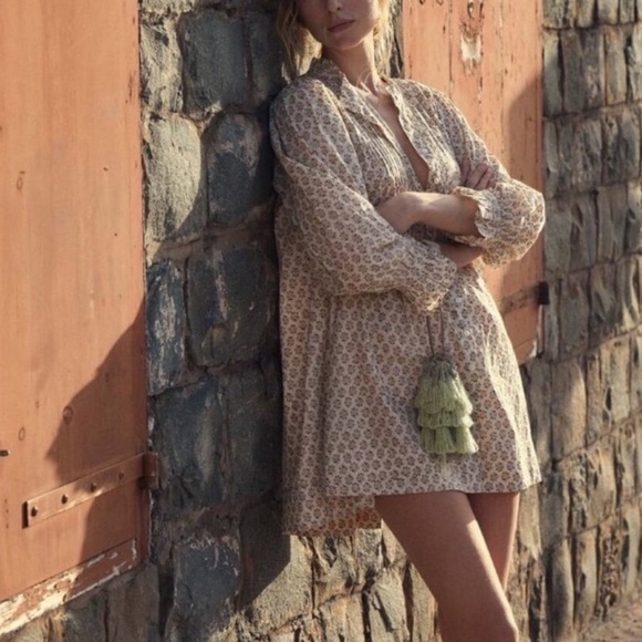 Doen Dulcie Dress Spring Elderberry Floral Long Sleeve Mini Medium Cream Cotton - Picture 2 of 11